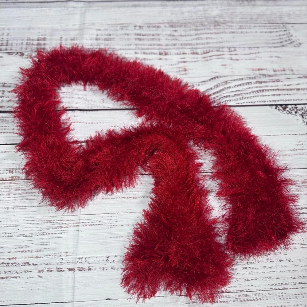 Handmade crochet Red Feathered  Long Cozy Vibrant Scarf
